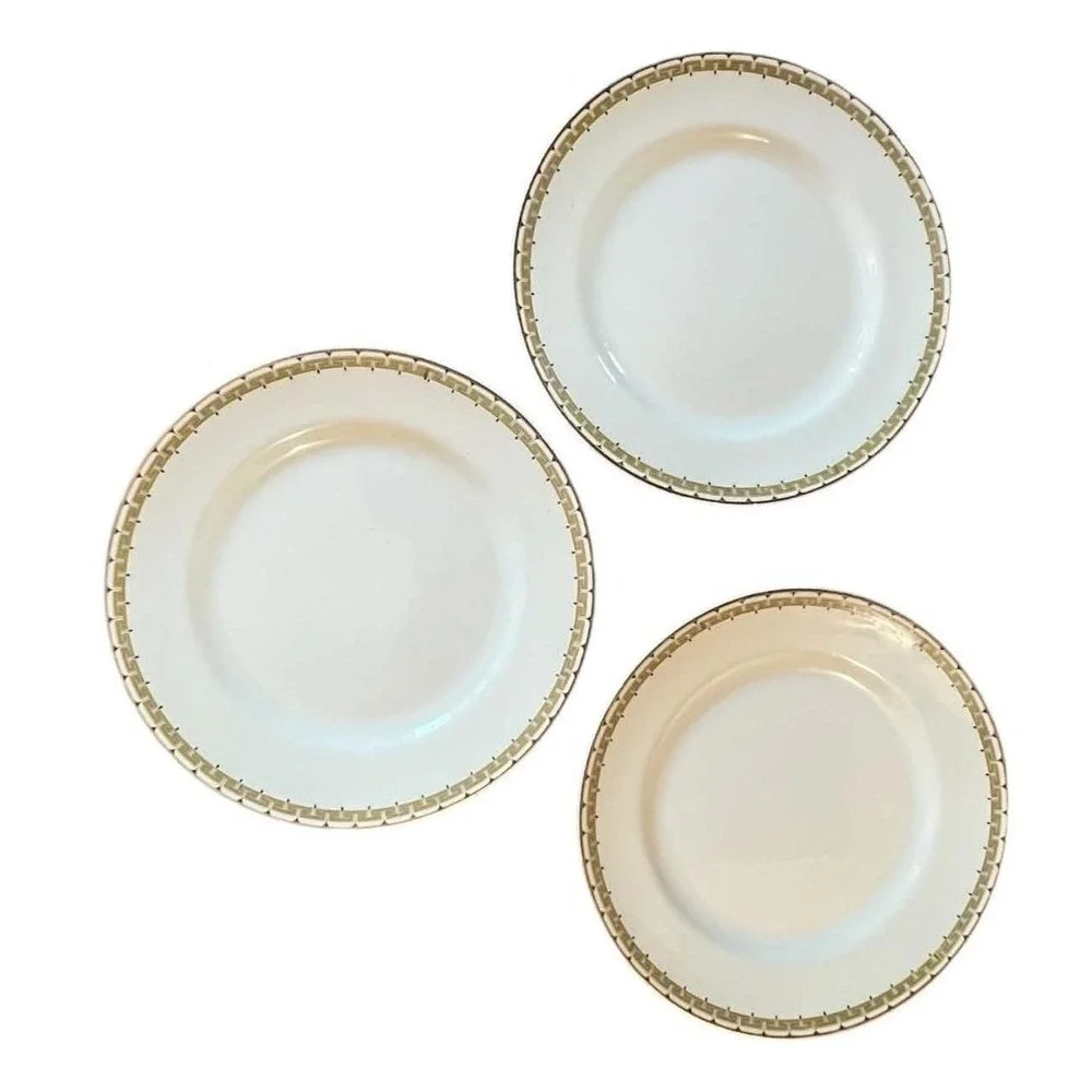 Cleveland China Cream Gold Greek Key 18K Gold Trim Small Plates Saucers Set of 3